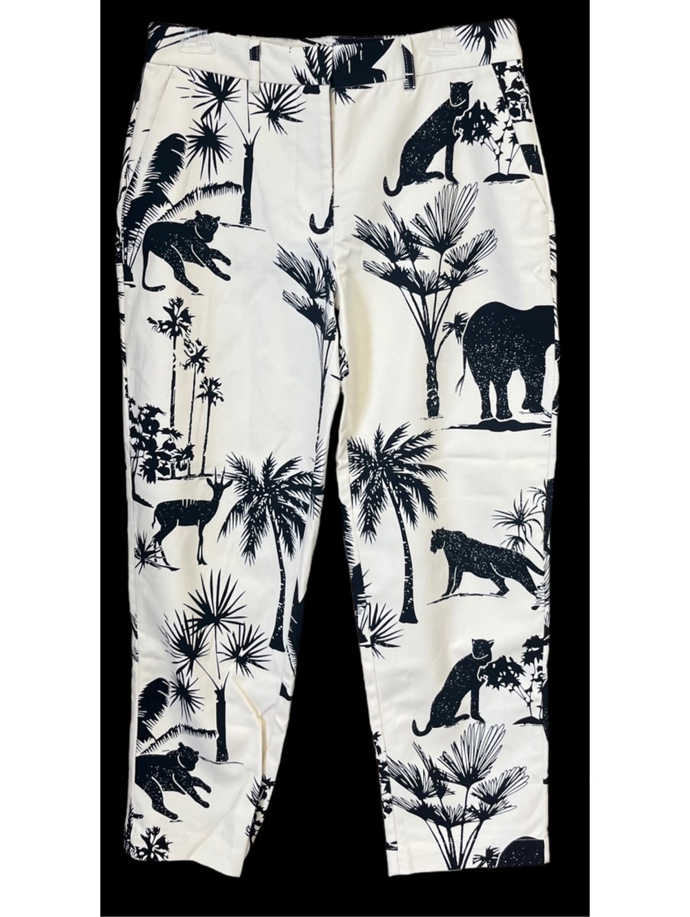C&A Unique Safari Print Organic Cotton Stretch Chino Pants Cream-Black Size 9